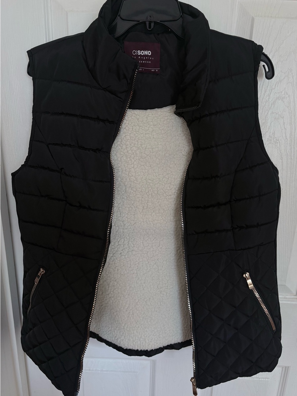 Ci Sono Black Quilted Vest with Ivory Sherpa Lining